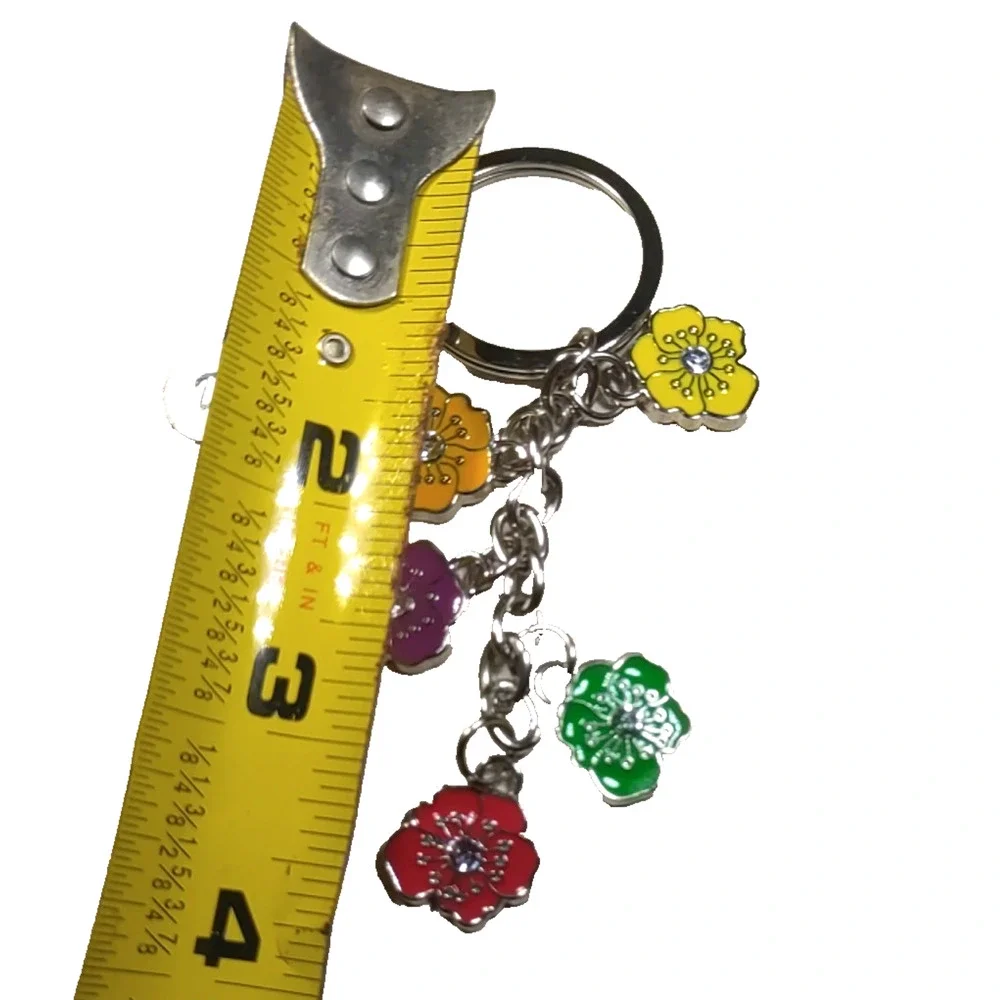 Durango Company Flower Charm Keychain Silver Tone Green Orange Red